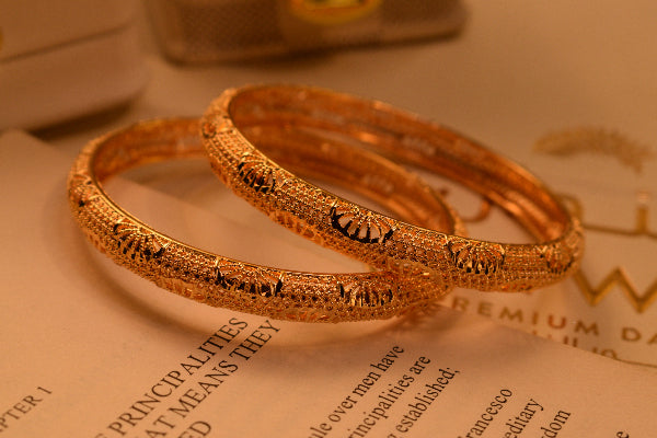 Luminous Unique Design Gold Plated 2pc Bangle Set for Girls/Women