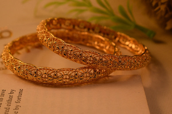 Beautiful Unique Design Gold Plated 2pc Bangle Set for Girls/Women