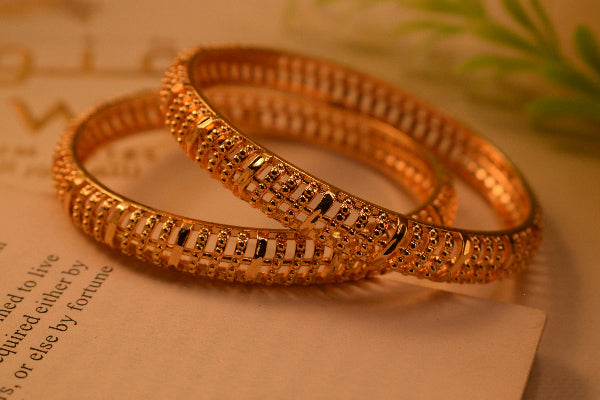 Fancy Unique Design Gold Plated 2pc Bangle Set for Girls/Women
