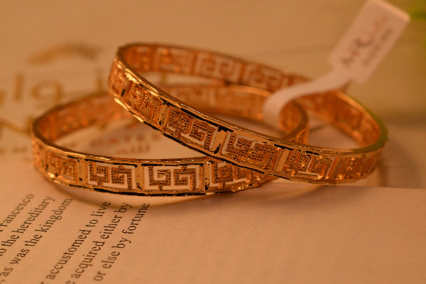 Sparkling Unique Design Gold Plated 2pc Bangle Set for Girls/Women
