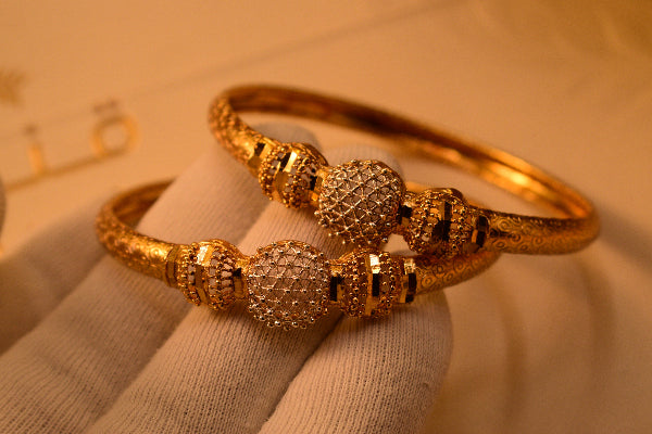 Elegant Unique Design Gold Plated 2pc Bangle Set for Girls/Women