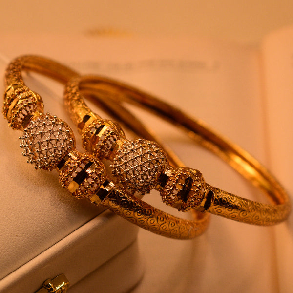 Elegant Unique Design Gold Plated 2pc Bangle Set for Girls/Women