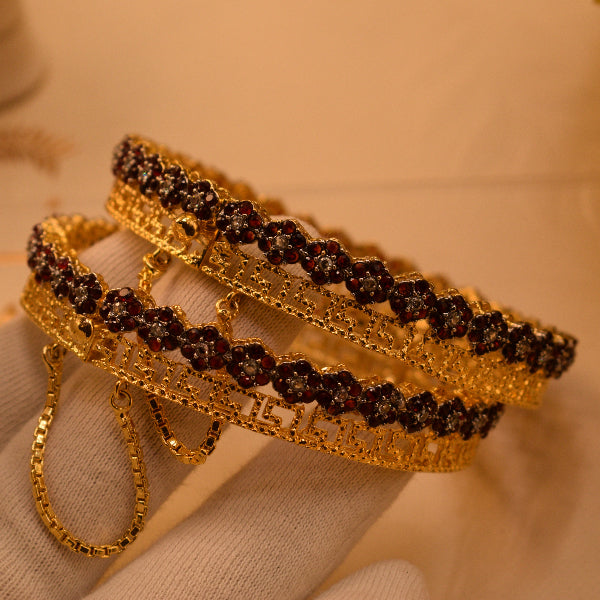 Stylish Unique Design Gold Plated Crystal Stones 2pc Bangle Set for Girls/Women
