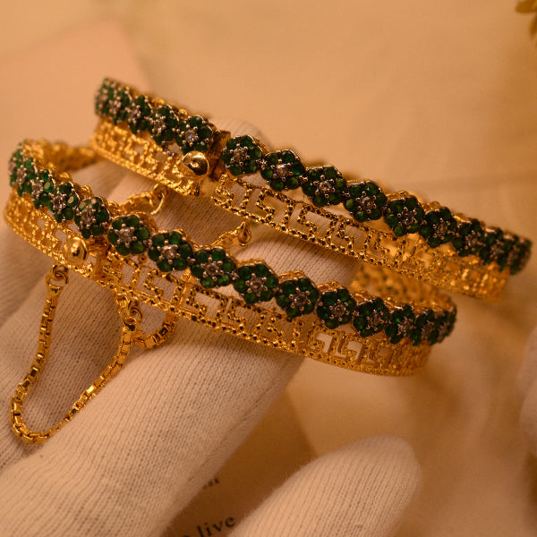 Stylish Unique Design Gold Plated Crystal Stones 2pc Bangle Set for Girls/Women