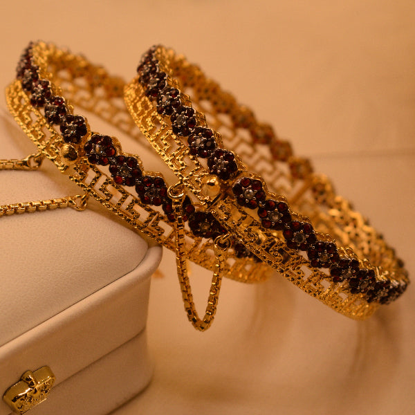 Stylish Unique Design Gold Plated Crystal Stones 2pc Bangle Set for Girls/Women