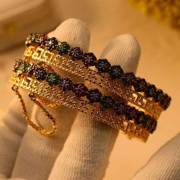 Stylish Unique Design Gold Plated Crystal Stones 2pc Bangle Set for Girls/Women
