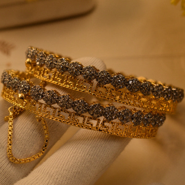 Stylish Unique Design Gold Plated Crystal Stones 2pc Bangle Set for Girls/Women