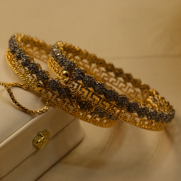 Stylish Unique Design Gold Plated Crystal Stones 2pc Bangle Set for Girls/Women
