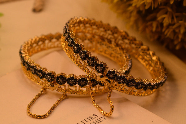 Stylish Unique Design Gold Plated Crystal Stones 2pc Bangle Set for Girls/Women