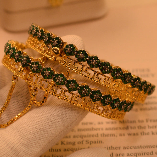Stylish Unique Design Gold Plated Crystal Stones 2pc Bangle Set for Girls/Women