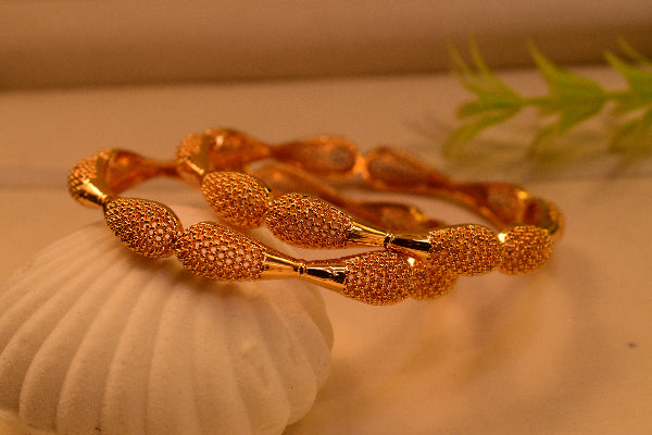 Fancy Unique Design Gold Plated 2pc Bangle Set for Girls/Women