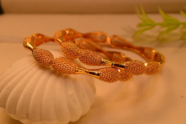Fancy Unique Design Gold Plated 2pc Bangle Set for Girls/Women