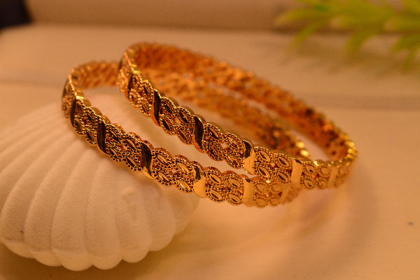 Sparkling Unique Design Gold Plated 2pc Bangle Set for Girls/Women