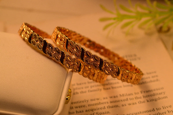 Sparkling Unique Design Gold Plated 2pc Bangle Set for Girls/Women