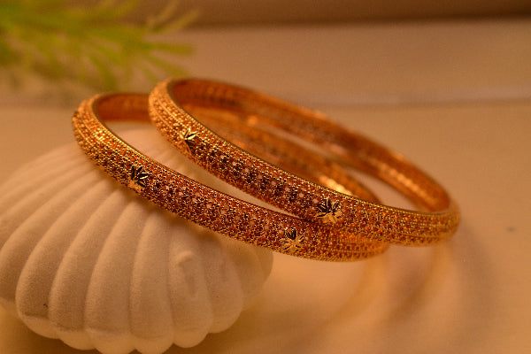 Luxury Unique Design Gold Plated 2pc Bangle Set for Girls/Women