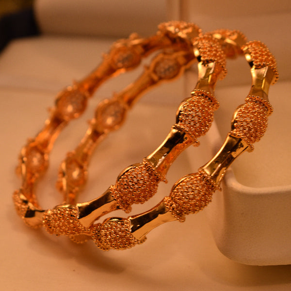 Dazzling Unique Design Gold Plated 2pc Bangle Set for Girls/Women