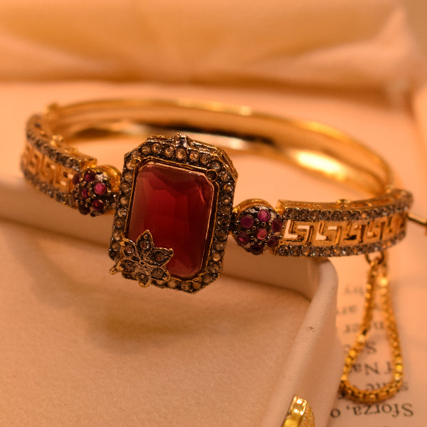 Fancy Unique Design Gold Plated Real Stones Bangle for Girls/Women
