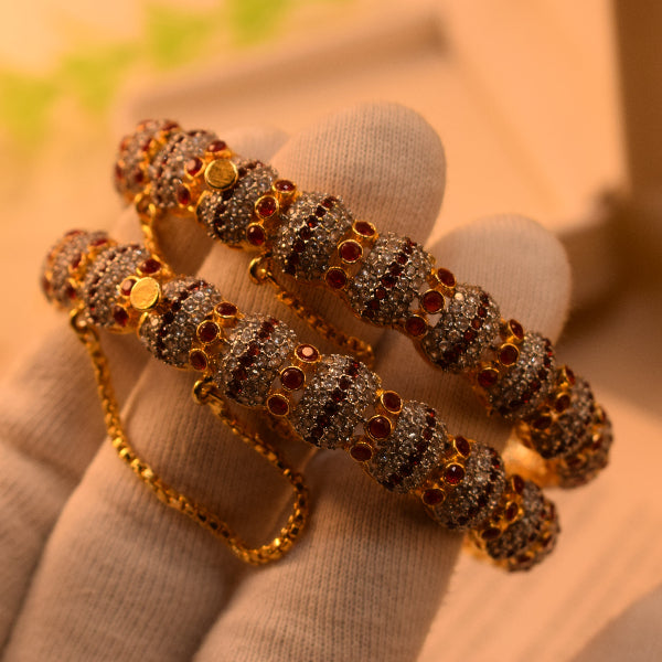 Glamorous Design Gold Plated Crystal Stones 2pc Bangle Set for Girls/Women