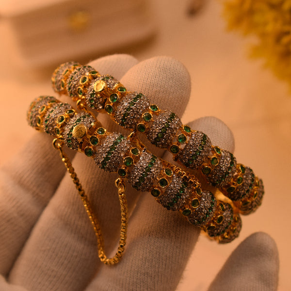 Glamorous Design Gold Plated Crystal Stones 2pc Bangle Set for Girls/Women
