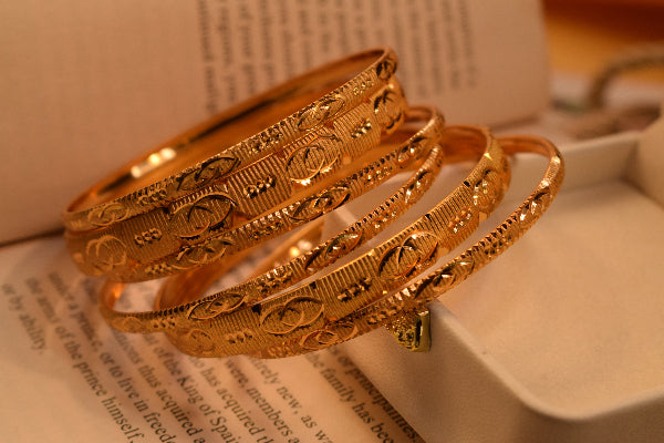 Sparkling Unique Design Gold Plated 6pc Bangle Set for Girls/Women