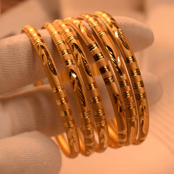 Charming Unique Design Gold Plated 6pc Bangle Set for Girls/Women