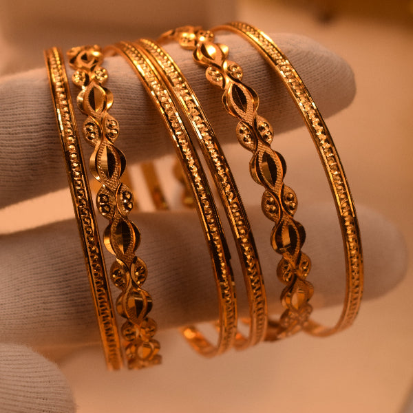 Luminous Unique Design Gold Plated 6pc Bangle Set for Girls/Women