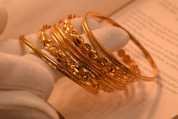 Luminous Unique Design Gold Plated 6pc Bangle Set for Girls/Women