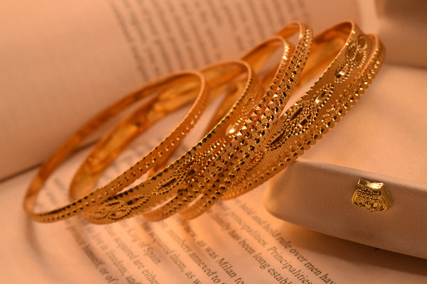Beautiful Unique Design Gold Plated 6pc Bangle Set for Girls/Women