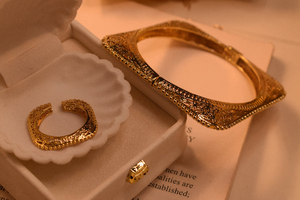 Charming Design Gold Plated Bangle and Ring Set for Girls/Women