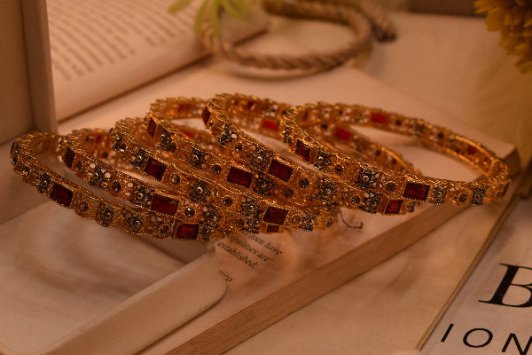 Stylish Design Crystal Stones Gold Plated 6pc Bangle Set for Girls/Women