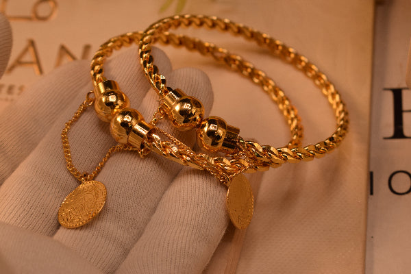 Glamorous Design Gold Plated 2pc Bangle Set for Girls/Women