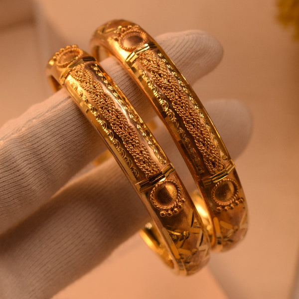 Sparkling Design Gold Plated 2pc Bangle Set for Girls/Women