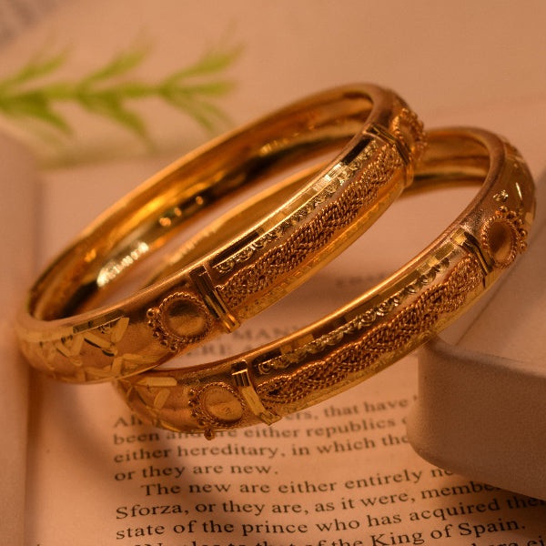 Sparkling Design Gold Plated 2pc Bangle Set for Girls/Women