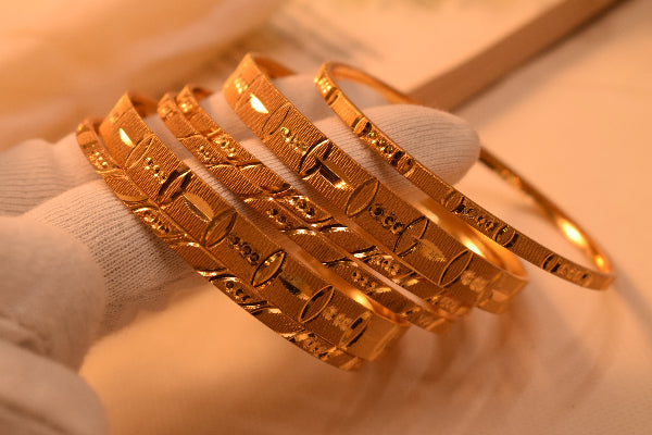 Gorgeous Unique Design Gold Plated 6pc Bangle Set for Girls/Women