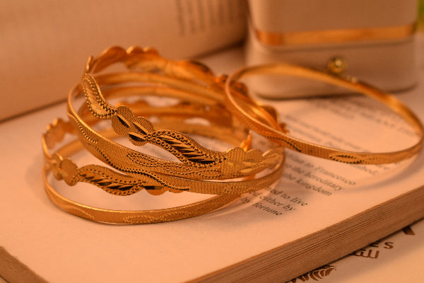 Fancy Unique Design Gold Plated 6pc Bangle Set for Girls/Women