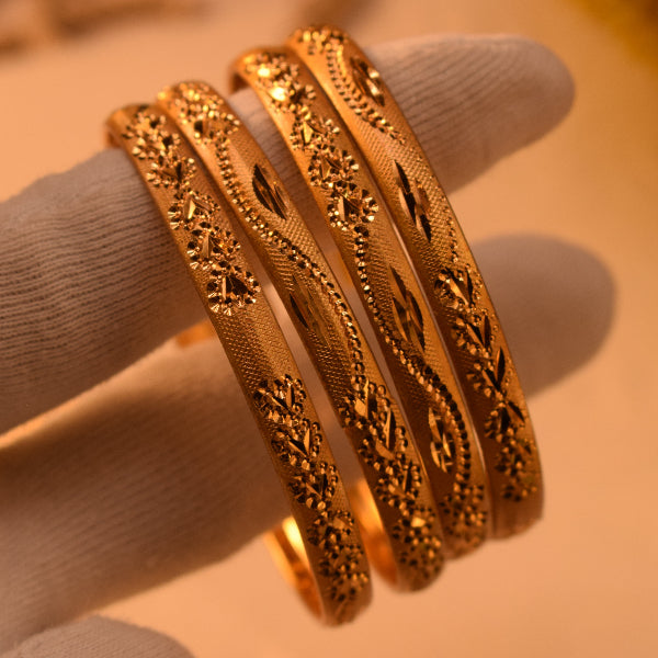 Luminous Unique Design Gold Plated 4pc Bangle Set for Girls/Women