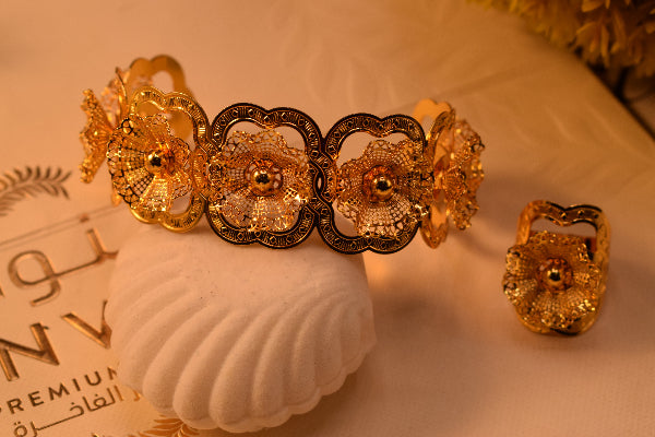 Beautiful Design Gold Plated Bangle and Ring Set for Girls/Women