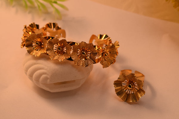 Fancy Design Gold Plated Bangle and Ring Set for Girls/Women