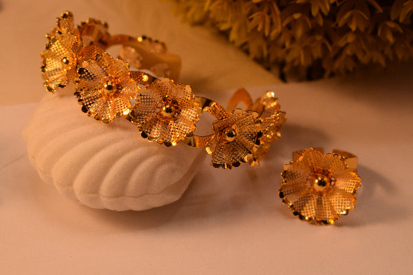 Luminous Design Gold Plated Bangle and Ring Set for Girls/Women