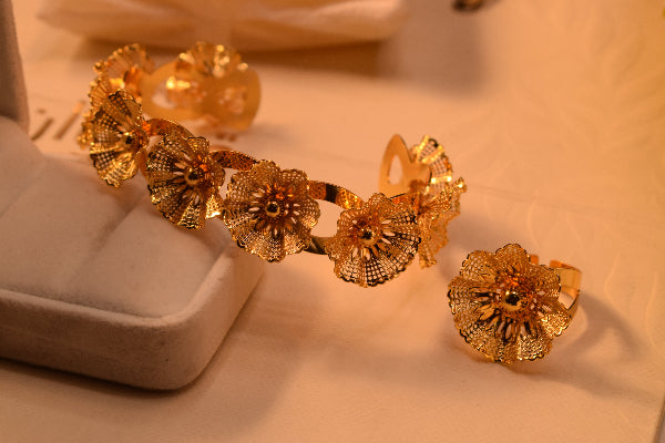 Glamorous Design Gold Plated Bangle and Ring Set for Girls/Women