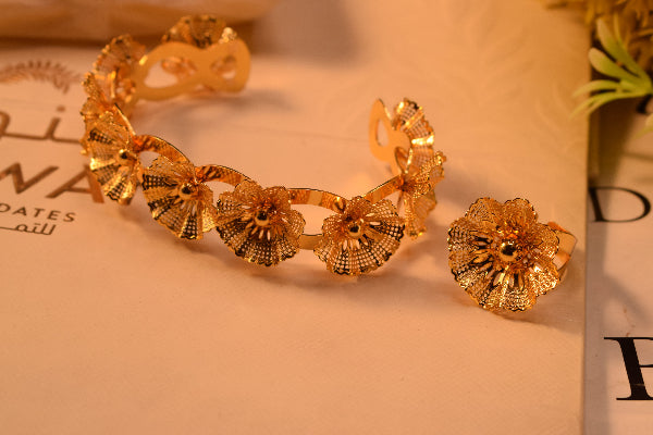 Glamorous Design Gold Plated Bangle and Ring Set for Girls/Women