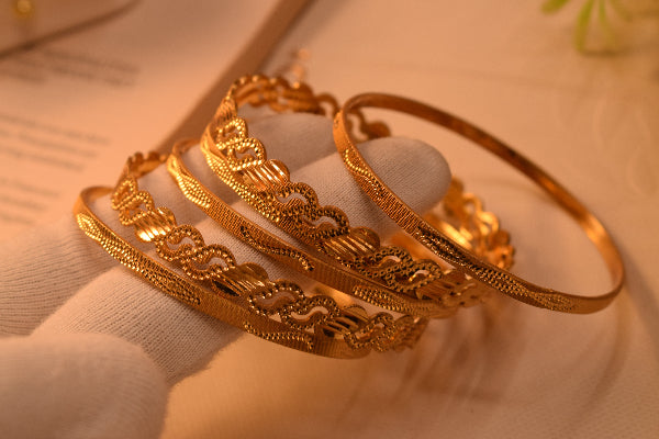 Sparkling Unique Design Gold Plated 5pc Bangle Set for Girls/Women