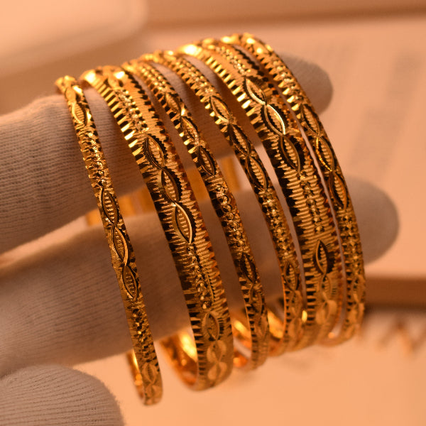 Gorgeous Unique Design Gold Plated 6pc Bangle Set for Girls/Women