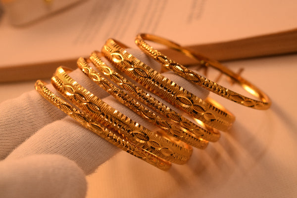 Gorgeous Unique Design Gold Plated 6pc Bangle Set for Girls/Women