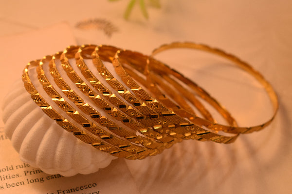 Sparkling Unique Design Gold Plated 8pc Bangle Set for Girls/Women