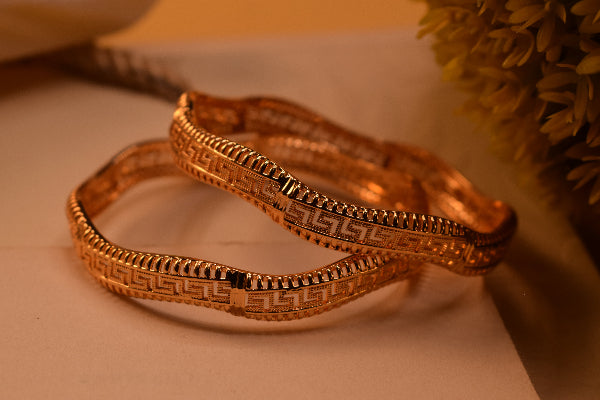 Dazzling Unique Design Gold Plated 2pc Bangle Set for Girls/Women