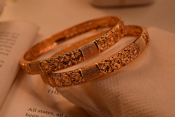 Luxury Unique Design Gold Plated 2pc Bangle Set for Girls/Women