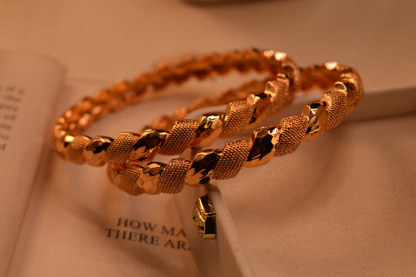 Charming Unique Design Gold Plated 2pc Bangle Set for Girls/Women