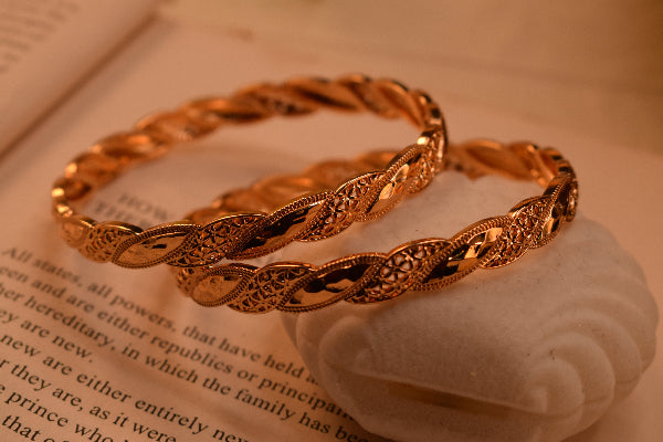 Sparkling Unique Design Gold Plated 2pc Bangle Set for Girls/Women