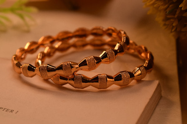 Elegant Unique Design Gold Plated 2pc Bangle Set for Girls/Women